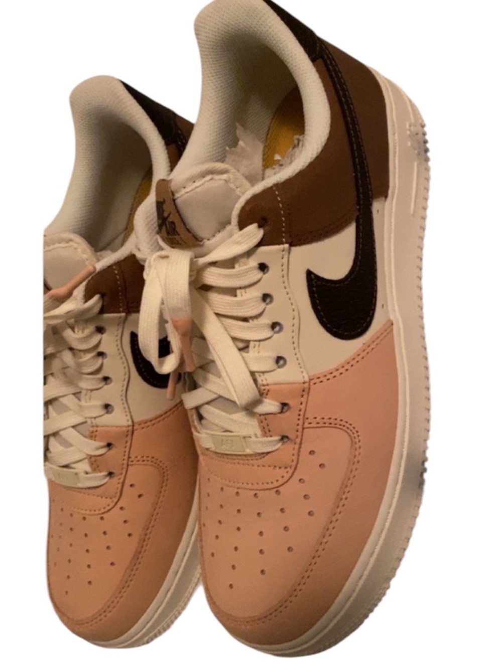 Nike Colorblock Air Force 1 Low in Pink, Brown, Cream with Black Swoosh - Picture 2 of 6